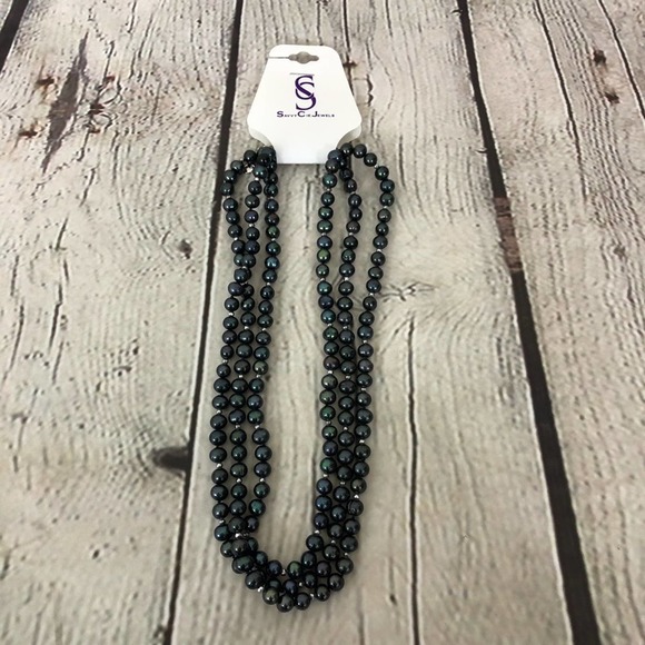 Savvy Cie Triple Strand Black Pearl Necklace NWT - Picture 2 of 10